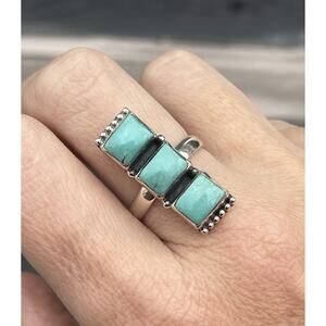 Sterling Silver NATIVE Style Turquoise Cluster Ring Southwest Long Bar size 8.25